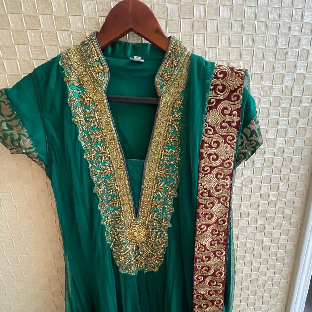 Emerald green anarkali with churidaar